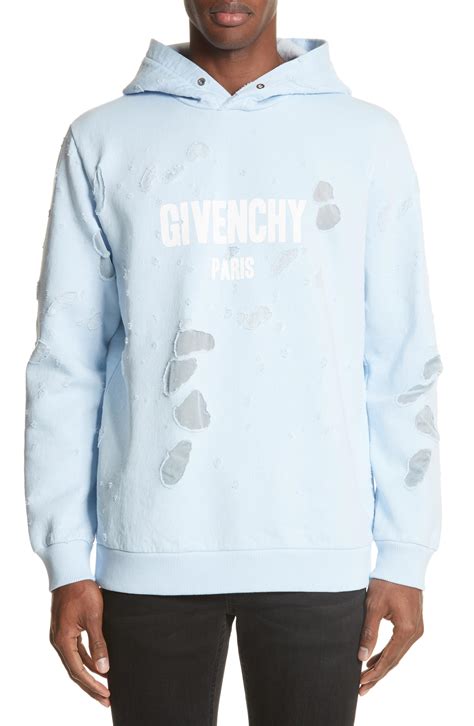 givenchy hoodie ripped blue|Givenchy destroyed hoodie.